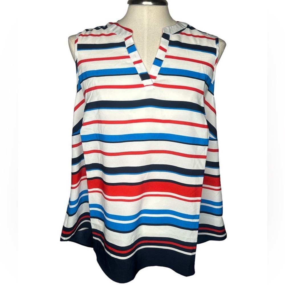 Charter Club Sleeveless V-Neck Red White and Blue Striped Blouse Size 1X